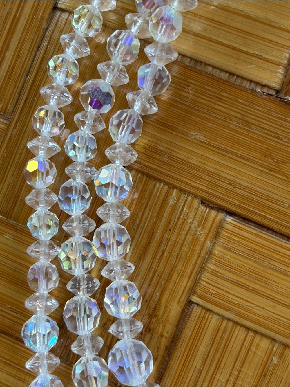 Vintage AB Crystal Necklace Bracelet Set Triple Strand Faceted Beads Bridal - Picture 4 of 10